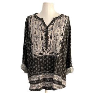 Style & Co Black and White 3/4 Sleeve Peasant Blouse | Size 1X